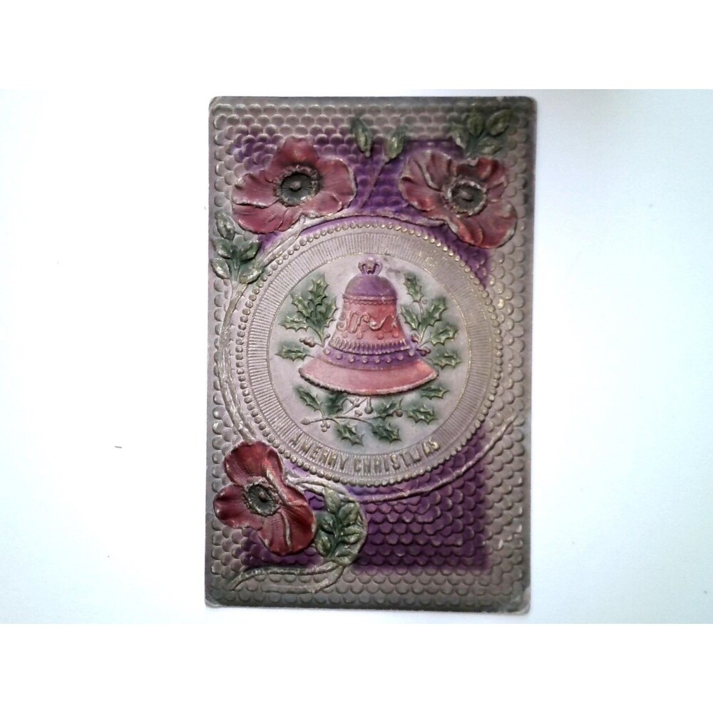 1907 Embossed Christmas Bell & Poppies Postcard, Chicago Postmark